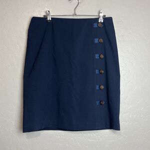 J. Mclaughlin Serina Pencil Skirt Buttons Womens Size 8 Navy Career